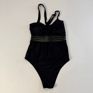 Eomenie Black One Piece‎ Swimsuit Twisted Bust Sheer Panel Detail Size S